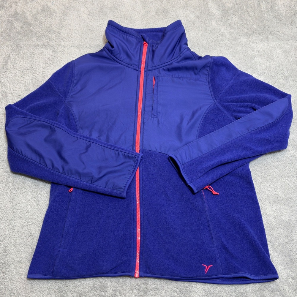 Old Navy Fleece Jacket Womens Large Blue Pink Full Zip Hybrid Activewear Coat